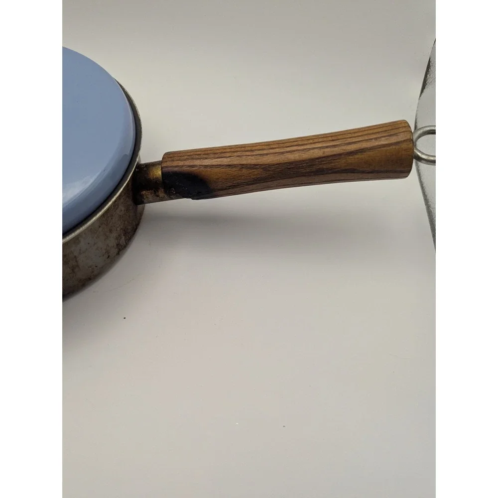 Vintage Mirro Blue‎ Saucepan 1 Qt Wood Handle Country Geese Retro Cookware USA